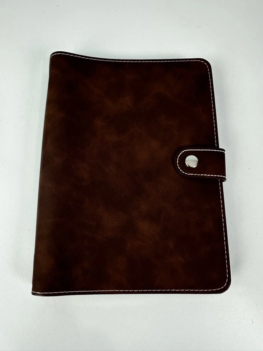A5 Six Ring Soft Brown Coffee Colored Snap Closure Binder With Clear Pouches